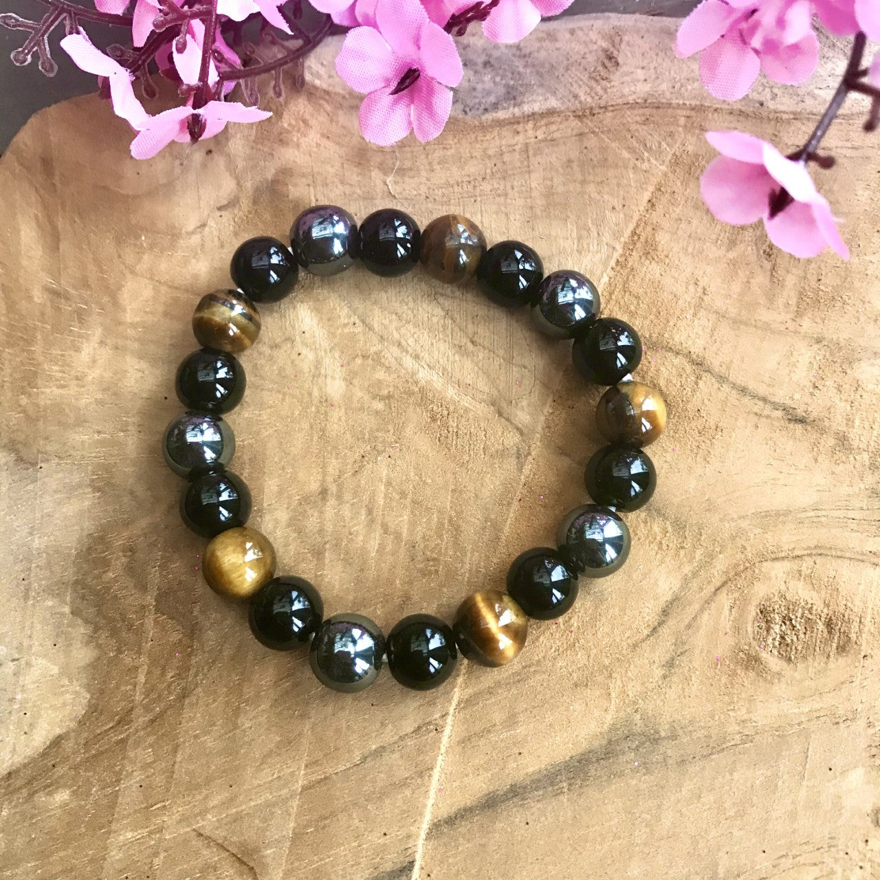 Beschermende armband: Tijgeroog, Obsidiaan en Hematiet