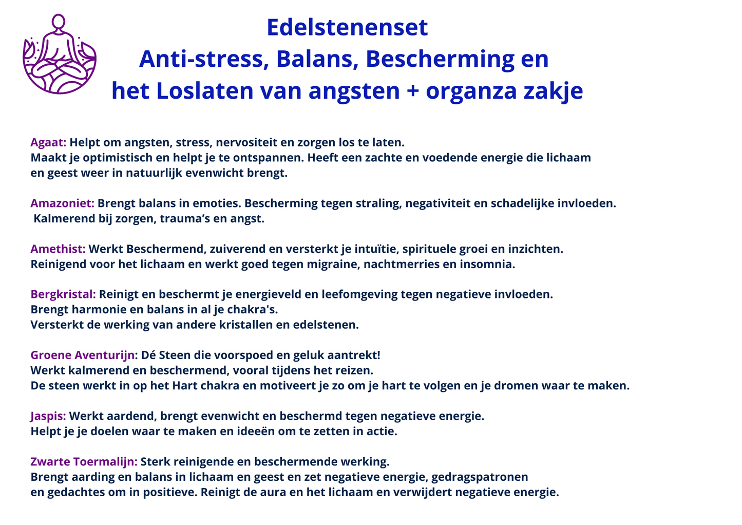 Edelstenen set: Anti-stress, Balans, Bescherming en het Loslaten van angsten