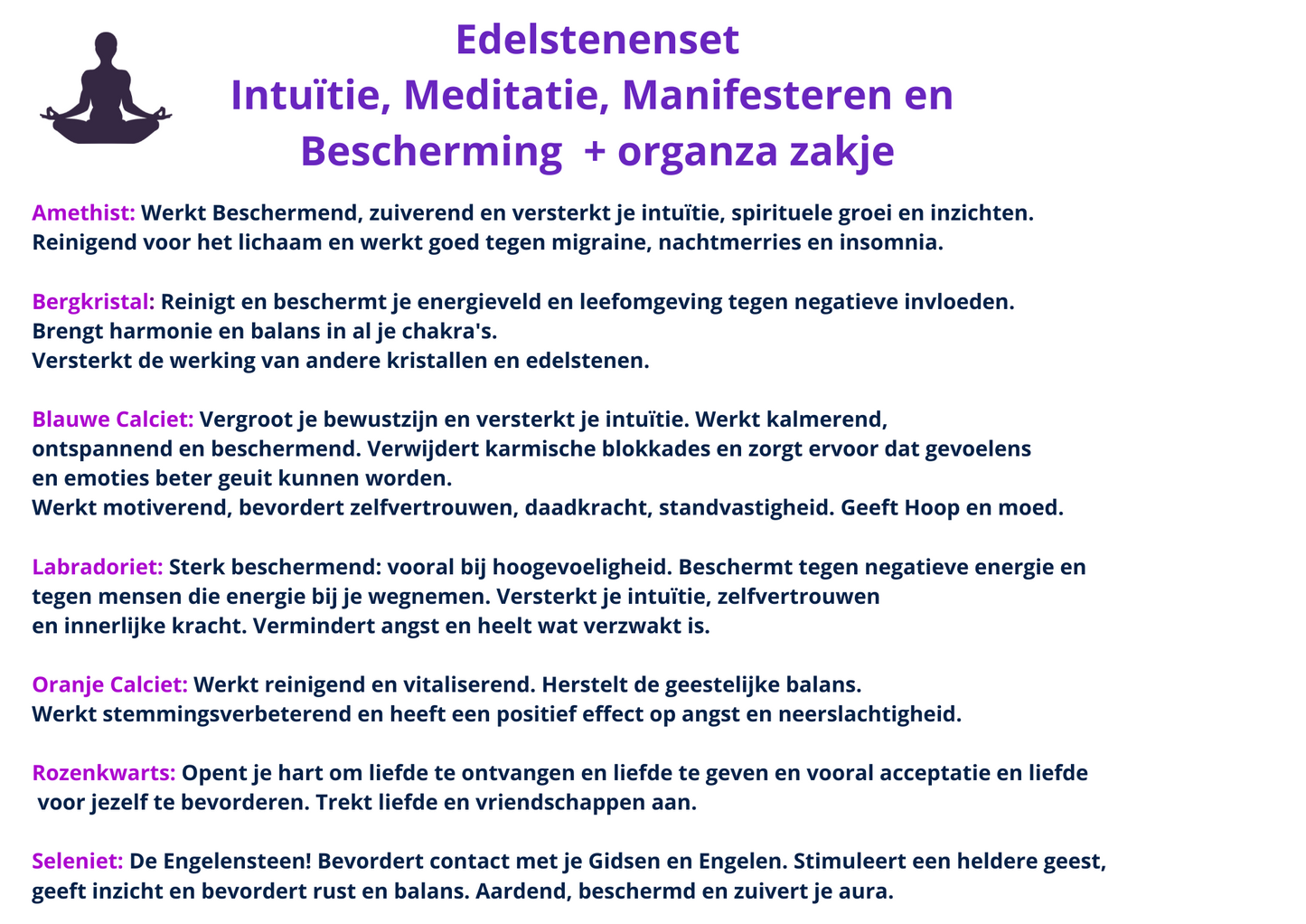 Edelstenen set: Intuïtie, Meditatie, Manifesteren en Bescherming